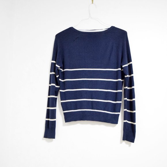 H&M Navy Blue Striped V-neck Button up Cardigan | Size M - Picture 3 of 11